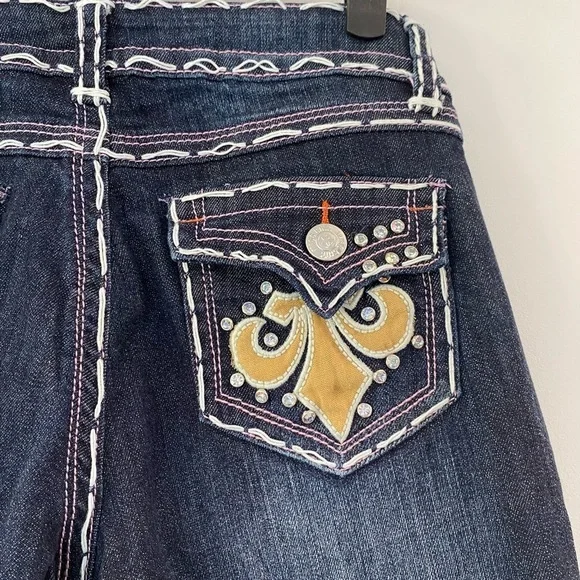 Miss Chic Jeans Rhinestone Straight Leg Jeans Size 9 - Picture 7 of 8